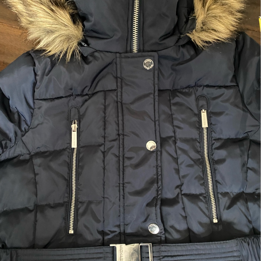 Michael Kors Dark Blue Puffer Jacket with Faux Fur - Picture 10 of 12